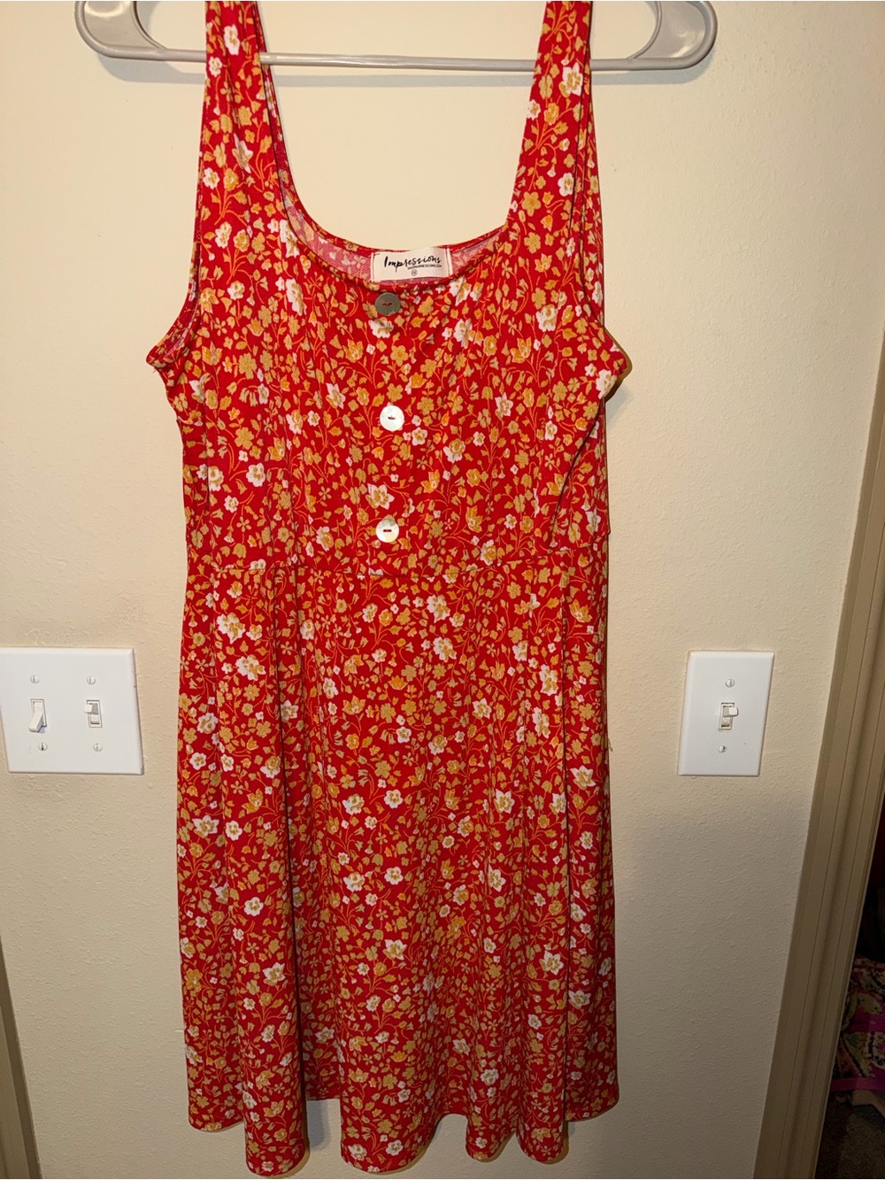 Impressions Red Floral Button-Front Sundress